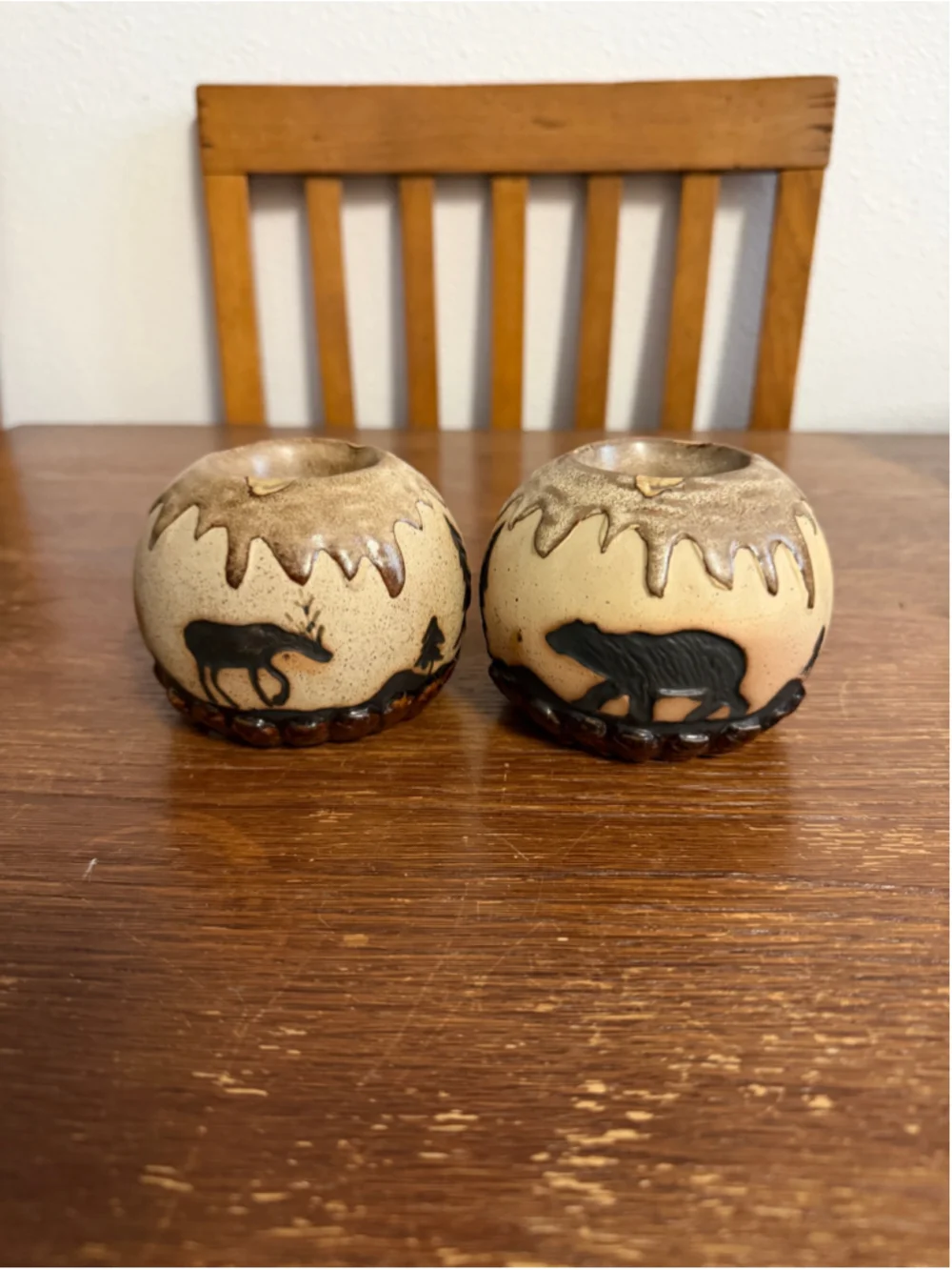 Rustic Woodland Moose & Bear Ceramic Tealight Candle Holder Set Cabin Lodge Wild